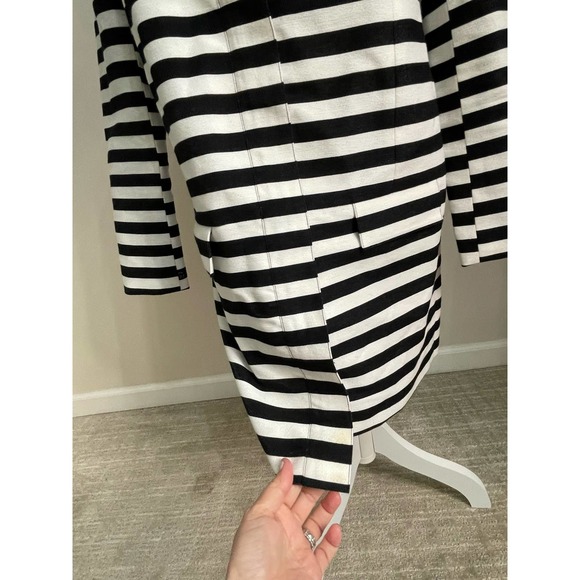 Halogen Womens Long Jacket Coat Duster Black White Stripe Zip Front Sz XS Shift - Picture 16 of 16